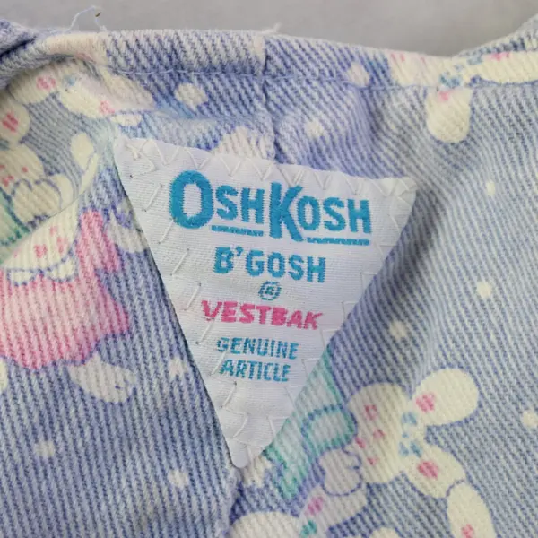 Vintage OshKosh B'Gosh Vestbak Bunny Print Denim Overalls Girls' Size 3T FLAWED