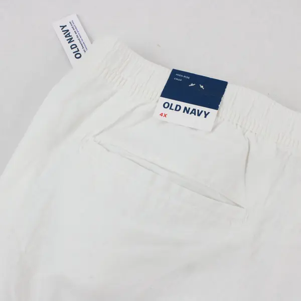 Old Navy Women's Linen High Rise Crop Pants White Elastic Waist Size 4X