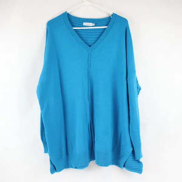 Chicsoul.com Women’s Sweater Pullover V-Neck Blue Size XXXL Relaxed Fit