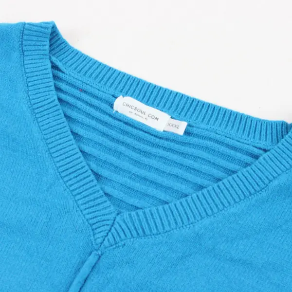 Chicsoul.com Women’s Sweater Pullover V-Neck Blue Size XXXL Relaxed Fit