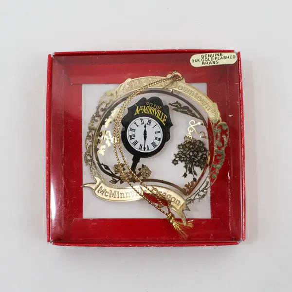 Nations Treasures 2005 McMinnville City Clock Historic Downtown Brass Ornament