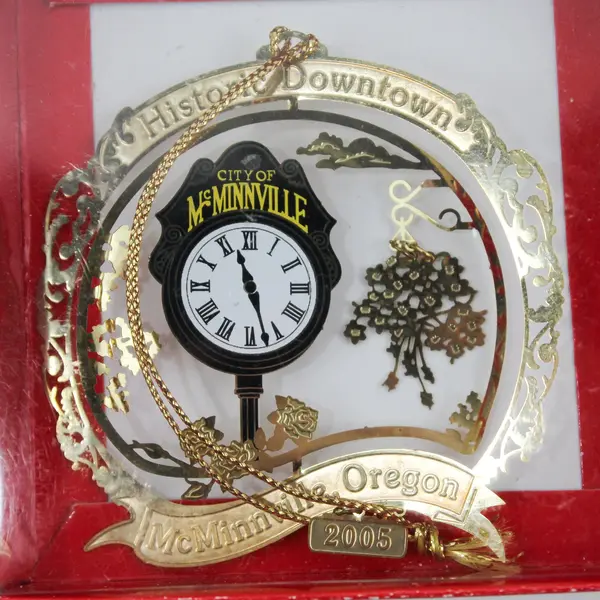 Nations Treasures 2005 McMinnville City Clock Historic Downtown Brass Ornament