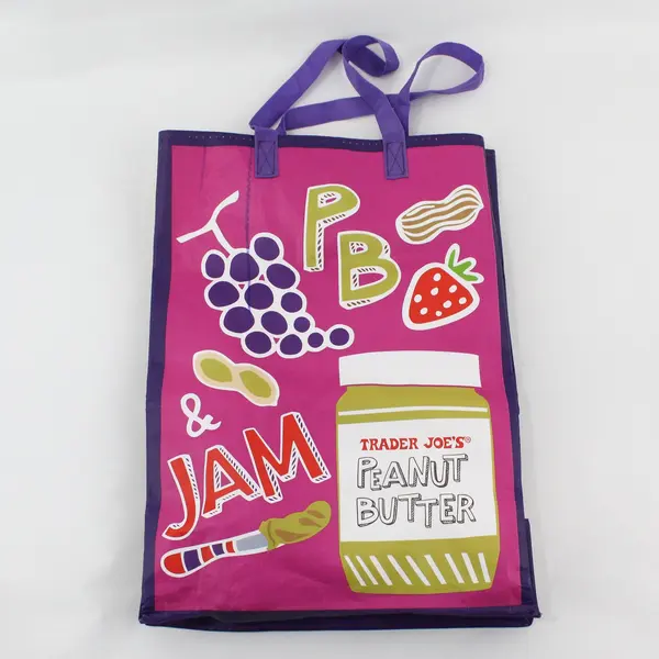 Trader Joe's Reusable Shopping Tote Mac & Cheese PB&J Milk Cookies Ketchup