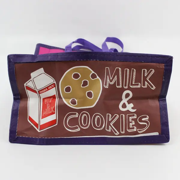 Trader Joe's Reusable Shopping Tote Mac & Cheese PB&J Milk Cookies Ketchup