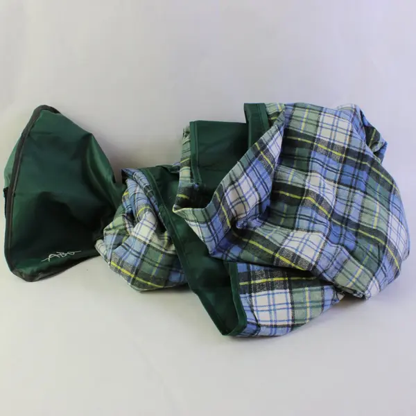 ABO Packable Blue Green Plaid Picnic Blanket with Stakes