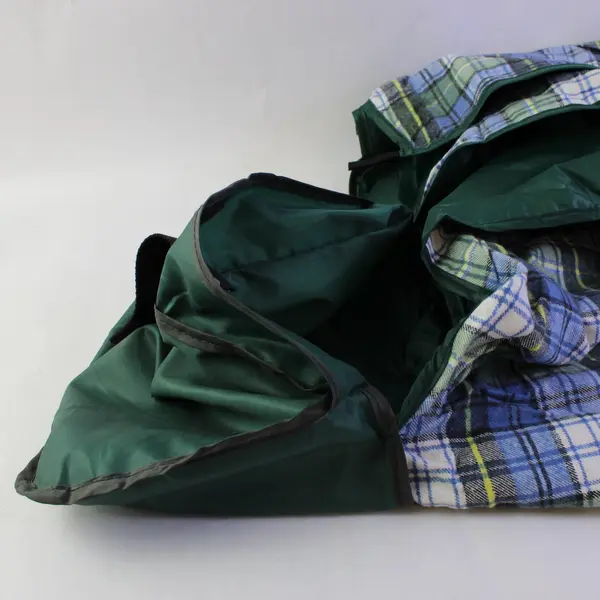 ABO Packable Blue Green Plaid Picnic Blanket with Stakes