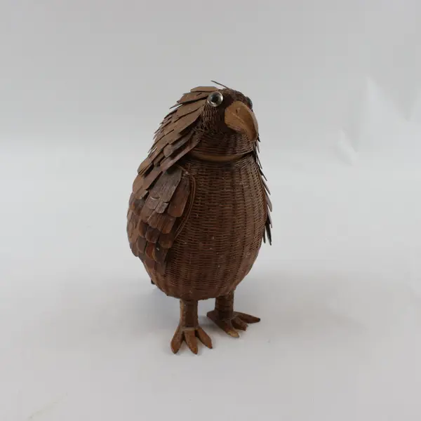 Vintage Chinese Woven Wicker Bird Box Brown 1970s Collectible
