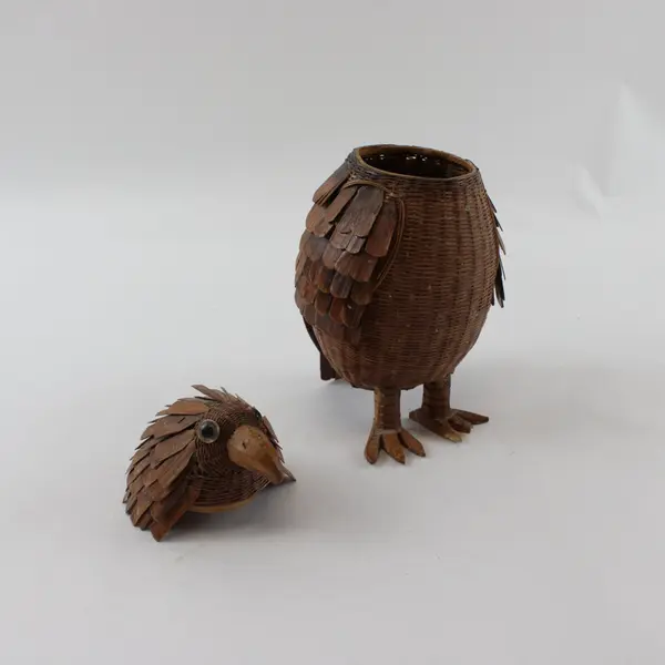Vintage Chinese Woven Wicker Bird Box Brown 1970s Collectible