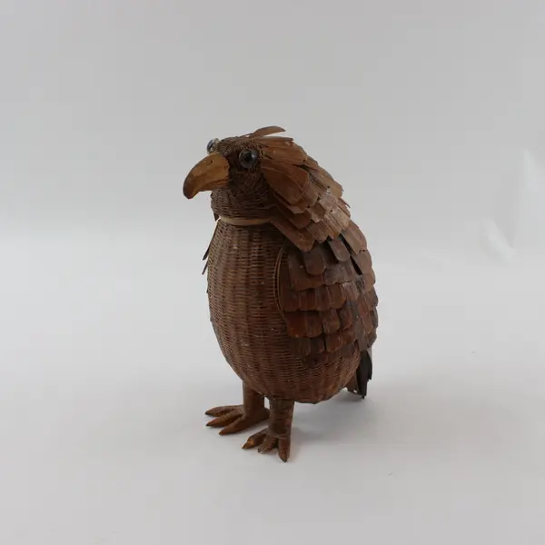 Vintage Chinese Woven Wicker Bird Box Brown 1970s Collectible