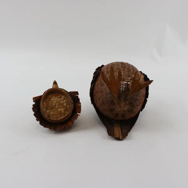Vintage Chinese Woven Wicker Bird Box Brown 1970s Collectible