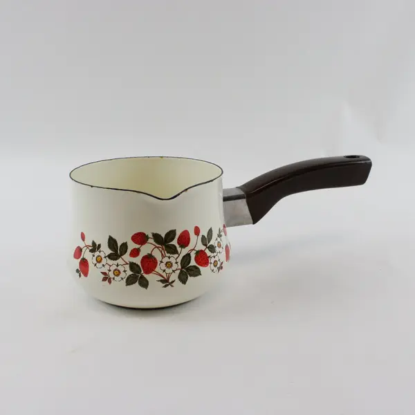 VTG Sheffield Strawberries N Cream Enamelware Sauce Pan Pour Spout No Lid