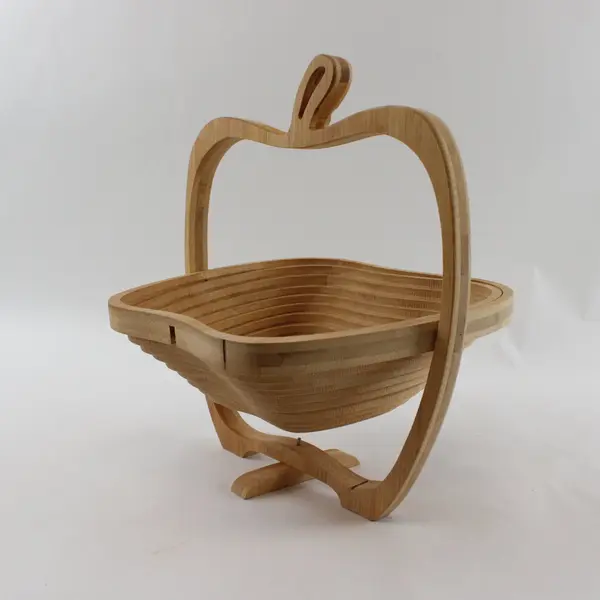 Collapsible Wooden Apple Fruit Basket Decorative Folding Storage