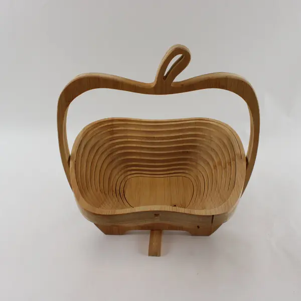 Collapsible Wooden Apple Fruit Basket Decorative Folding Storage