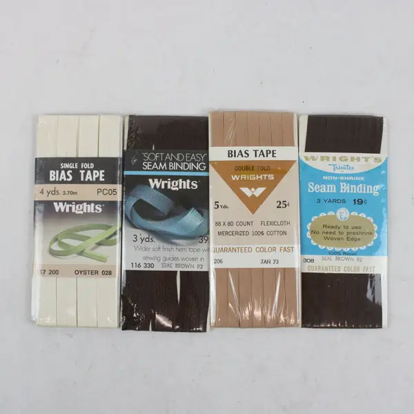 Lot of 4 Wrights Bias Tape & Seam Binding Brown Tan Oyster