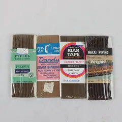 Lot of 4 Vintage Brown Sewing Trims Bias Tape Seam Binding Piping