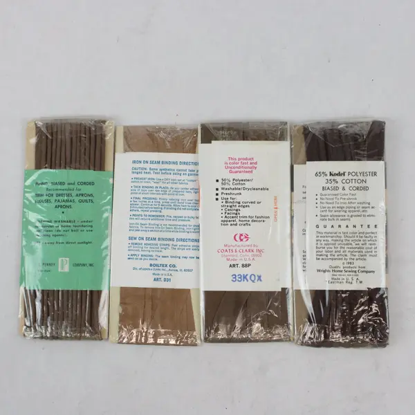 Lot of 4 Vintage Brown Sewing Trims Bias Tape Seam Binding Piping
