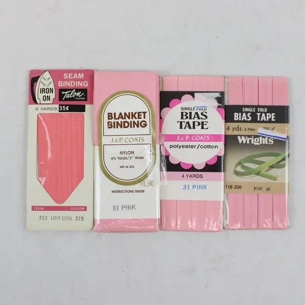 Lot of 4 Wrights J&P Coats Talon Pink Bias Tape Seam Binding Trims