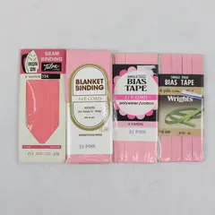 Lot of 4 Wrights J&P Coats Talon Pink Bias Tape Seam Binding Trims