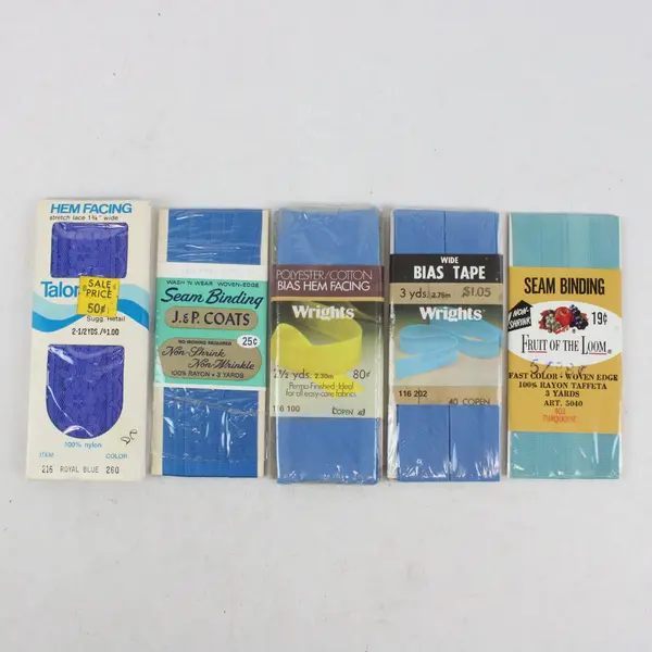 Lot of 5 Blue Sewing Trims Bias Tape Seam Binding Hem Facing NOS