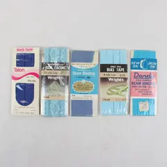 Vintage Lot of 5 Blue Sewing Trims Bias Tape Seam Binding Hem Facing
