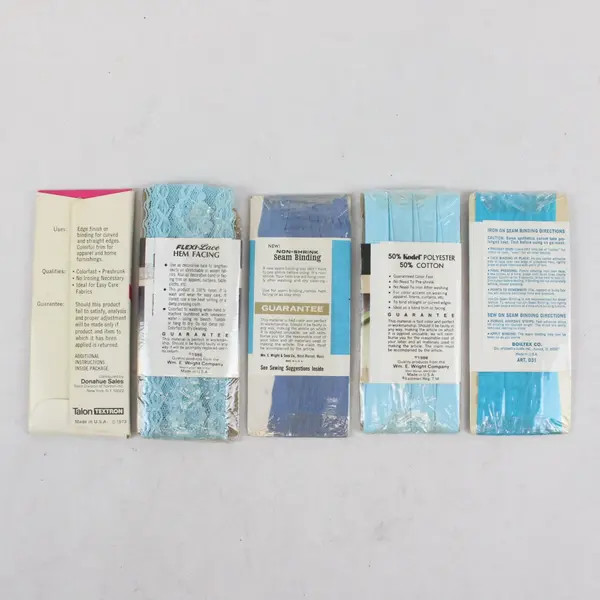 Vintage Lot of 5 Blue Sewing Trims Bias Tape Seam Binding Hem Facing