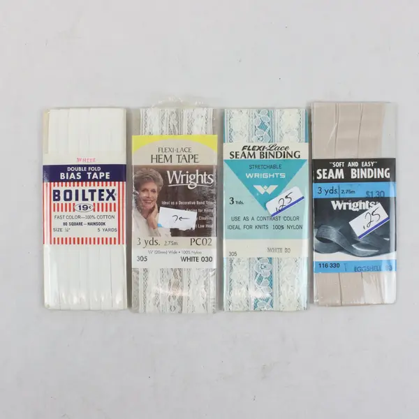 Vintage Lot of 4 Wrights Boiltex Bias Tape Hem Tape Seam Binding Lace Trim