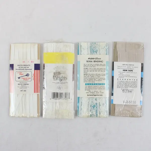 Vintage Lot of 4 Wrights Boiltex Bias Tape Hem Tape Seam Binding Lace Trim