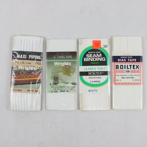 Lot of 4 Mixed Brand White Sewing Trims Maxi Piping Twill Seam Binding Bias Tape