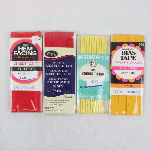 Lot of 4 NOS Wrights J&P Coats Boiltex Bias Tape Hem Facing Piping