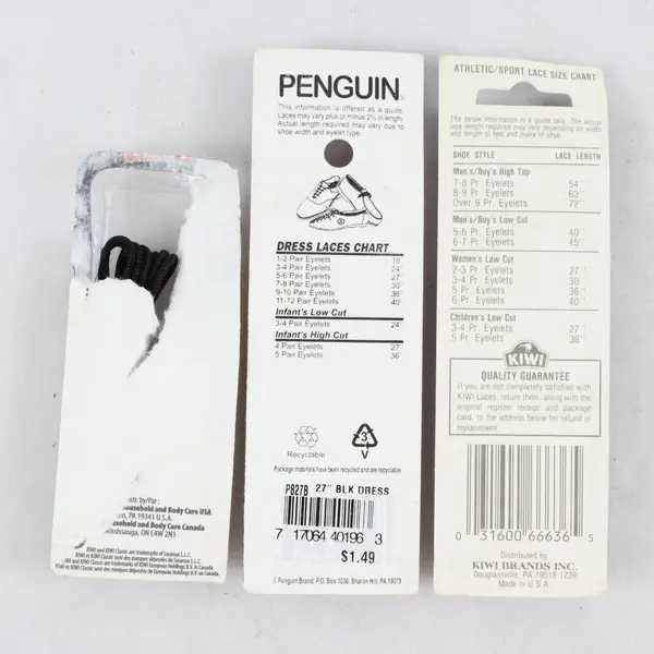 Lot of 4 Pairs Kiwi Penguin Shoe Laces Black White 27in 36in