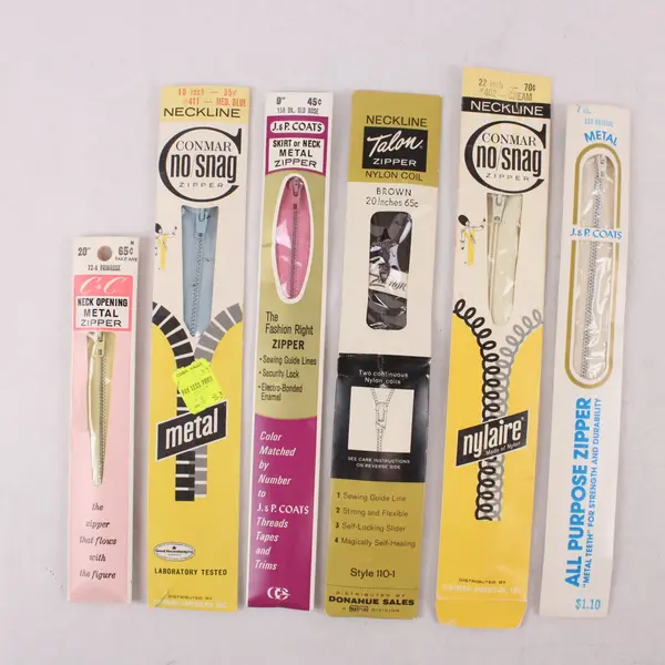 Lot of 6 Assorted Zippers J&P Coats Talon C&C Conmar New