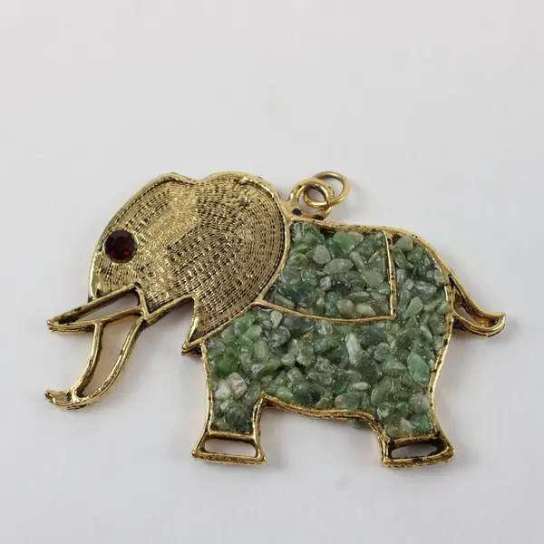 Gold Tone Elephant Pendant Green Stone Inlay Unbranded Red Stone Eye