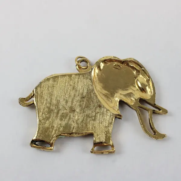 Gold Tone Elephant Pendant Green Stone Inlay Unbranded Red Stone Eye