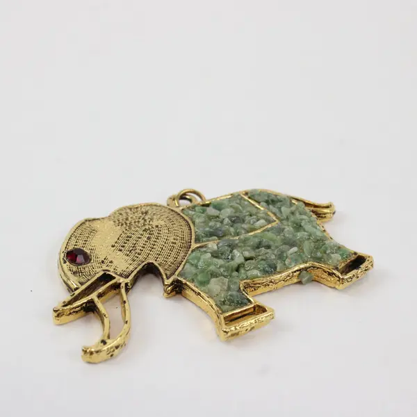 Gold Tone Elephant Pendant Green Stone Inlay Unbranded Red Stone Eye