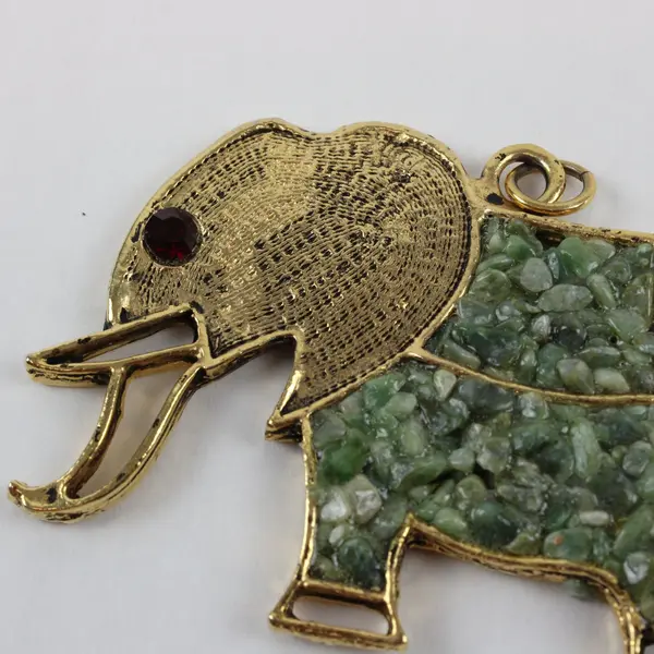 Gold Tone Elephant Pendant Green Stone Inlay Unbranded Red Stone Eye