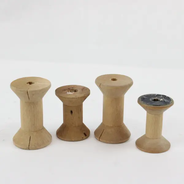 Lot of 4 Vintage Wooden Thread Spools, 2.8" & 2.0" Tall 