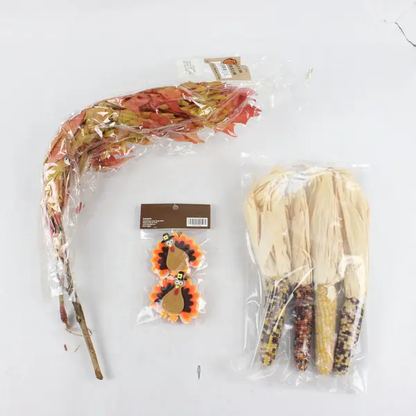 Lot of 3 Fall Harvest Decor Display, Mini Corn, Foliage, Turkey Stickers 