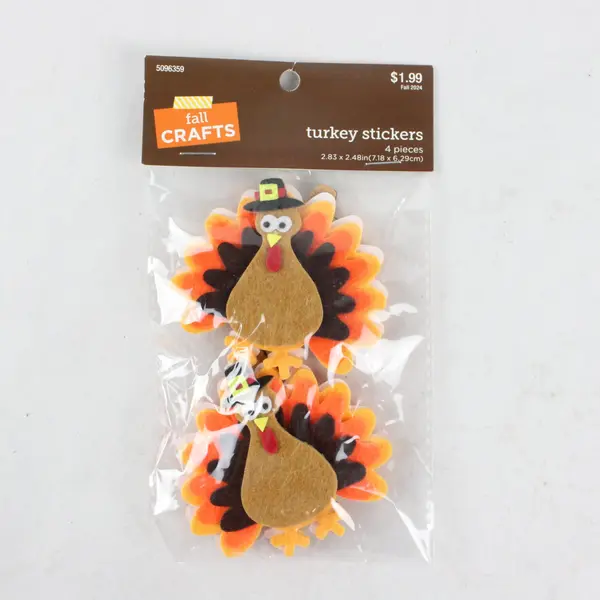 Lot of 3 Fall Harvest Decor Display, Mini Corn, Foliage, Turkey Stickers 