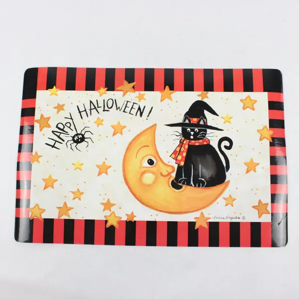 Laurie Korsgaden Halloween Placemat Set of 4 Cat Witch Spider Moon 