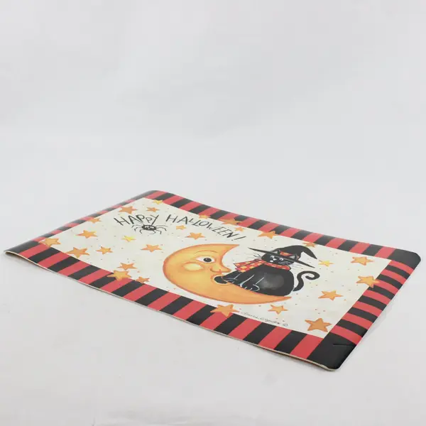 Laurie Korsgaden Halloween Placemat Set of 4 Cat Witch Spider Moon 