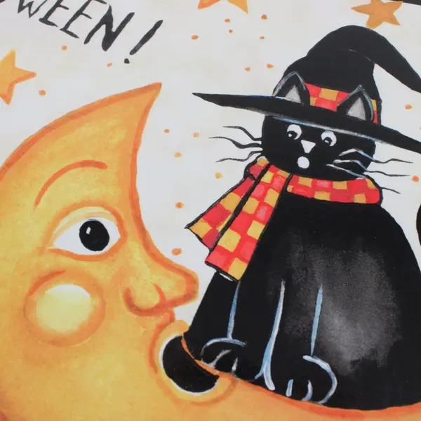 Laurie Korsgaden Halloween Placemat Set of 4 Cat Witch Spider Moon 