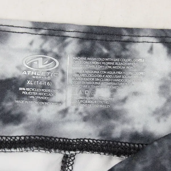 Athletic Works Girls Tie Dye Leggings Gray/White With Pockets XL(14-16)
