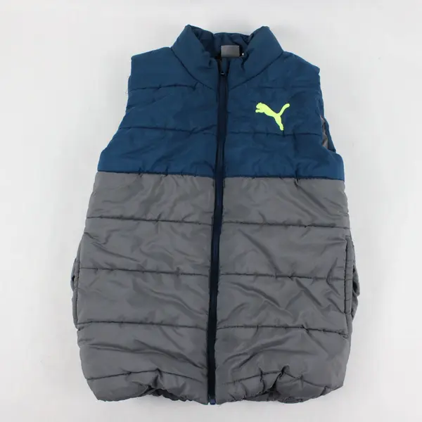 Puma Boys Puffer Vest Blue Gray Full Zip Sleeveless Youth S (7/8)