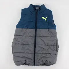 Puma Boys Puffer Vest Blue Gray Full Zip Sleeveless Youth S (7/8)