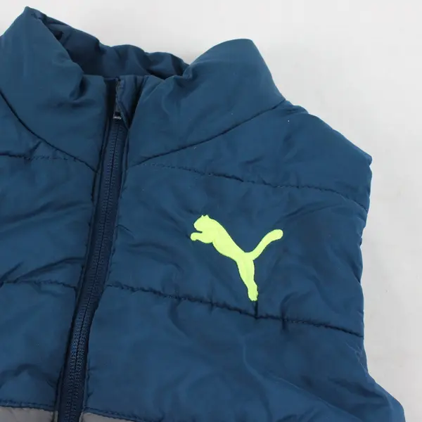 Puma Boys Puffer Vest Blue Gray Full Zip Sleeveless Youth S (7/8)