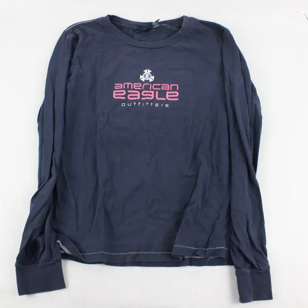 American Eagle Outfitters Womens Graphic Logo Long Sleeve Tee Navy L Cotton