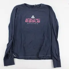 American Eagle Outfitters Womens Graphic Logo Long Sleeve Tee Navy L Cotton