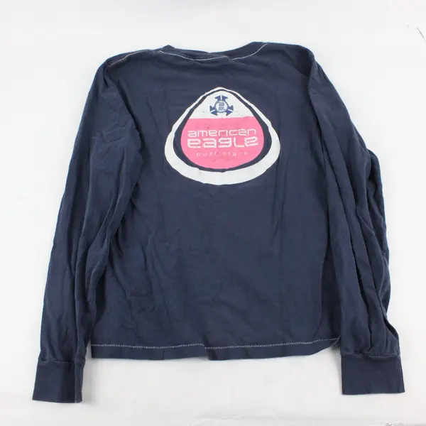 American Eagle Outfitters Womens Graphic Logo Long Sleeve Tee Navy L Cotton