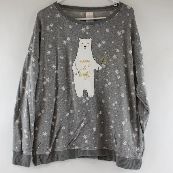 Secret Treasures Sleepwear Womens Grey Long Sleeve Polar Bear Top Size 2X
