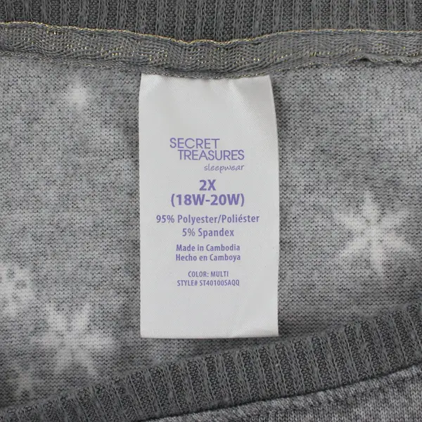 Secret Treasures Sleepwear Womens Grey Long Sleeve Polar Bear Top Size 2X